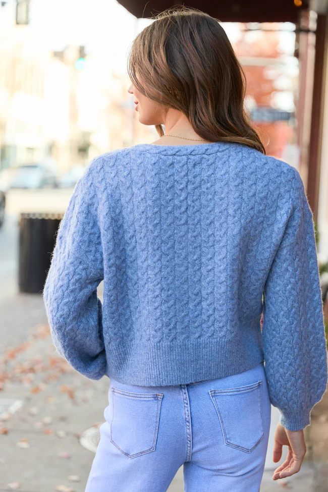 Heather Blue V-Neck Sweater Cardigan FINAL SALE - Image 5