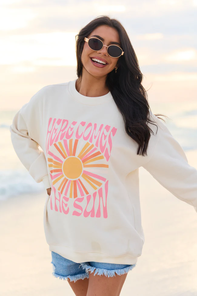 Here Comes The Sun Burst Cream Graphic Sweatshirt - Image 3
