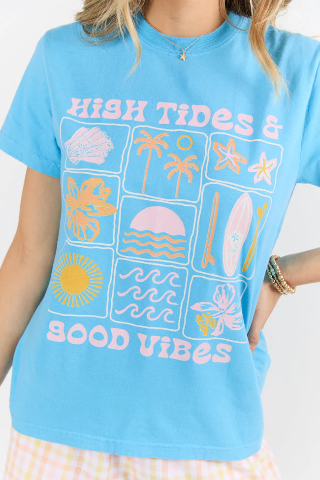 High Tides & Good Vibes Aqua Blue Graphic Tee - Image 2