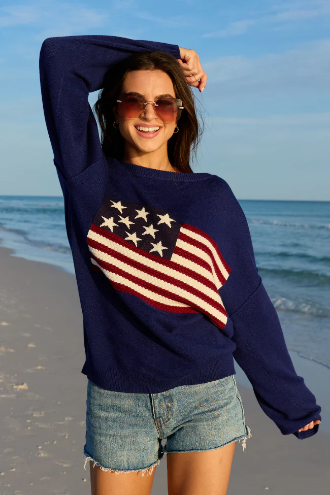 Home Of The Free Navy Textured Flag Sweater DOORBUSTER