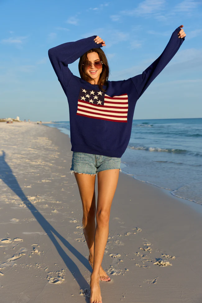 Home Of The Free Navy Textured Flag Sweater DOORBUSTER - Image 3