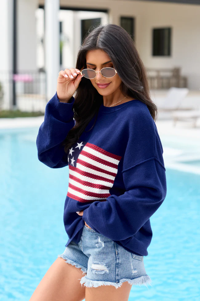 Home Of The Free Navy Textured Flag Sweater DOORBUSTER - Image 6