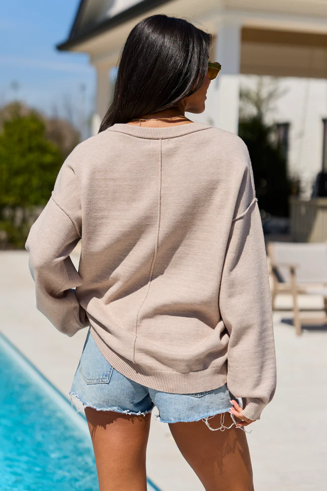 Home Of The Free Taupe Textured Flag Sweater DOORBUSTER - Image 4