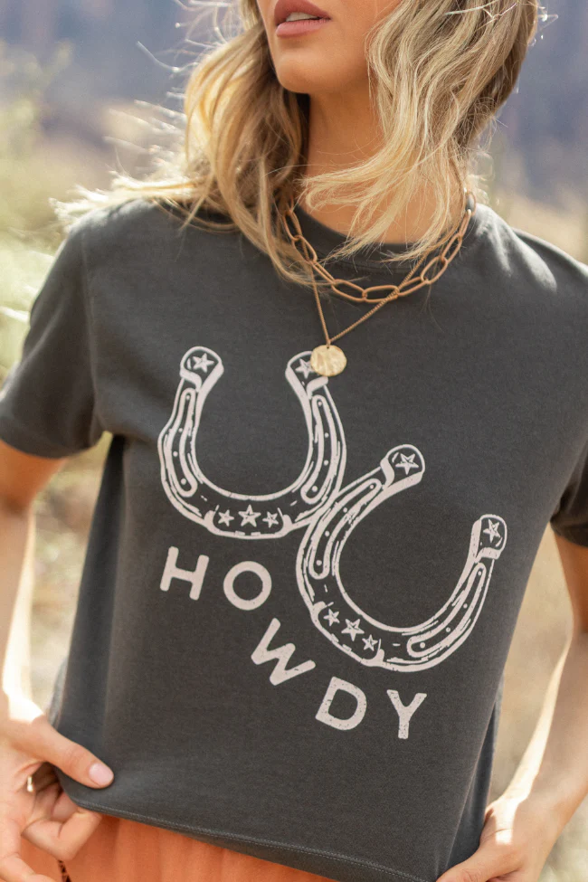 Howdy Horseshoes Dark Grey Boxy Graphic Tee DOORBUSTER - Image 2
