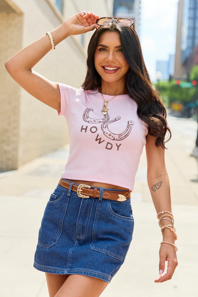 Howdy Horseshoes Pink Baby Graphic Tee - Image 3