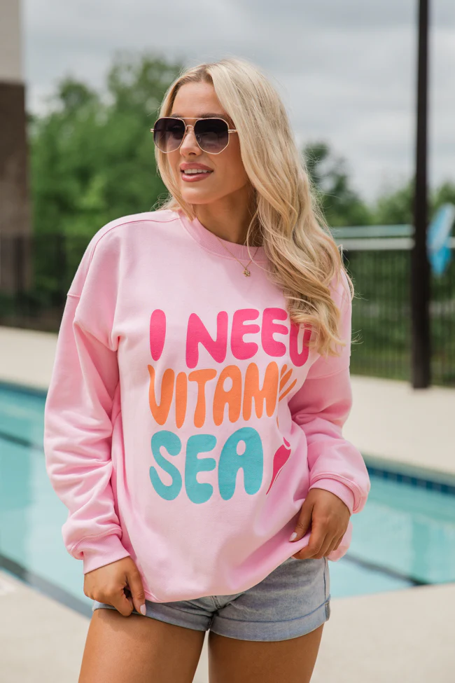 I Need Vitamin Sea Light Pink Graphic Sweatshirt - Image 2