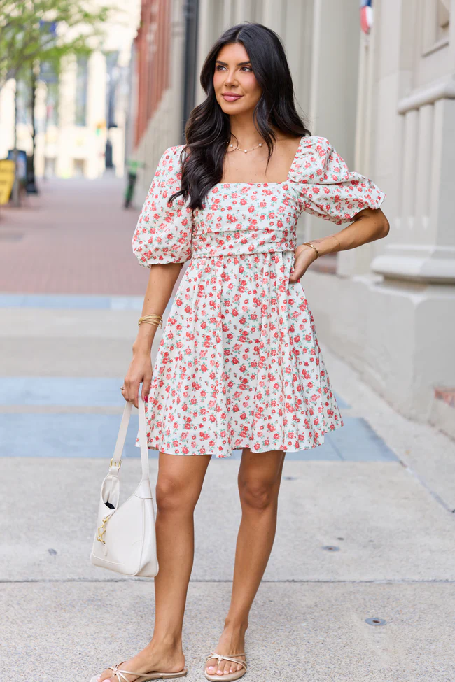 I'm Just A Girl Ivory and Red Rosette Printed Mini Dress FINAL SALE - Image 3