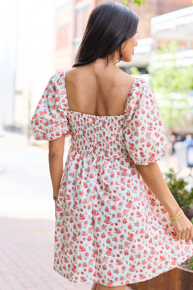I'm Just A Girl Ivory and Red Rosette Printed Mini Dress FINAL SALE - Image 6