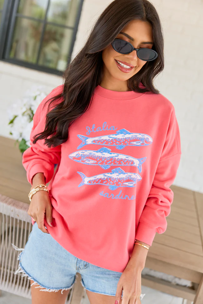 Italia Sardines Light Red Graphic Sweatshirt - Image 2