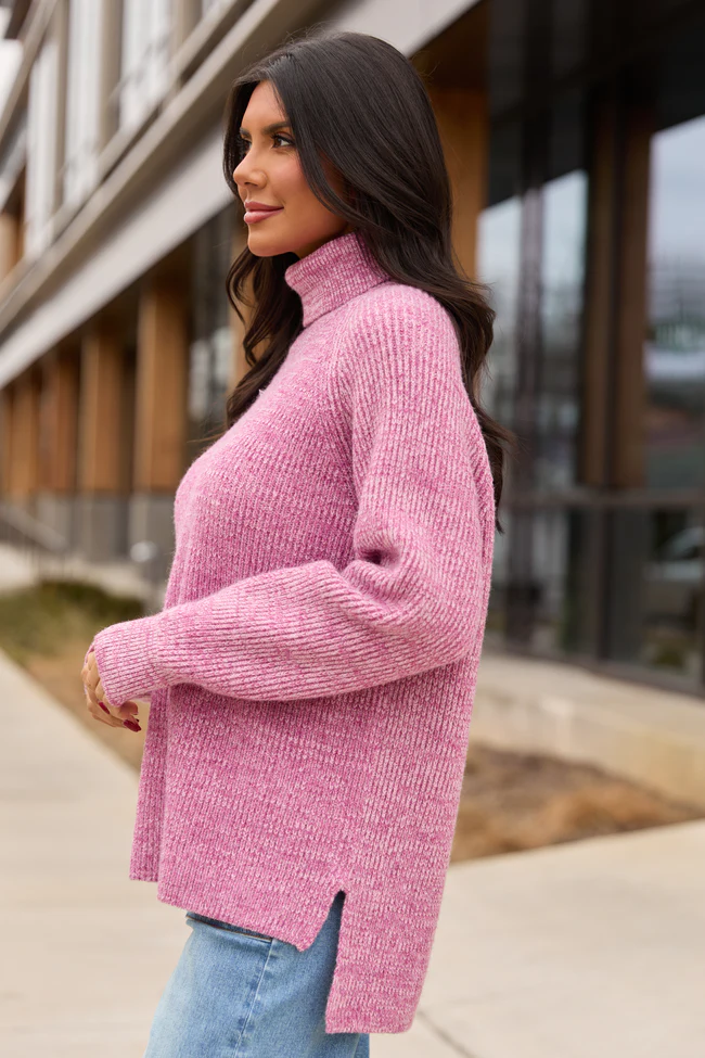 Jameson Heathered Magenta Turtleneck Sweater FINAL SALE - Image 3