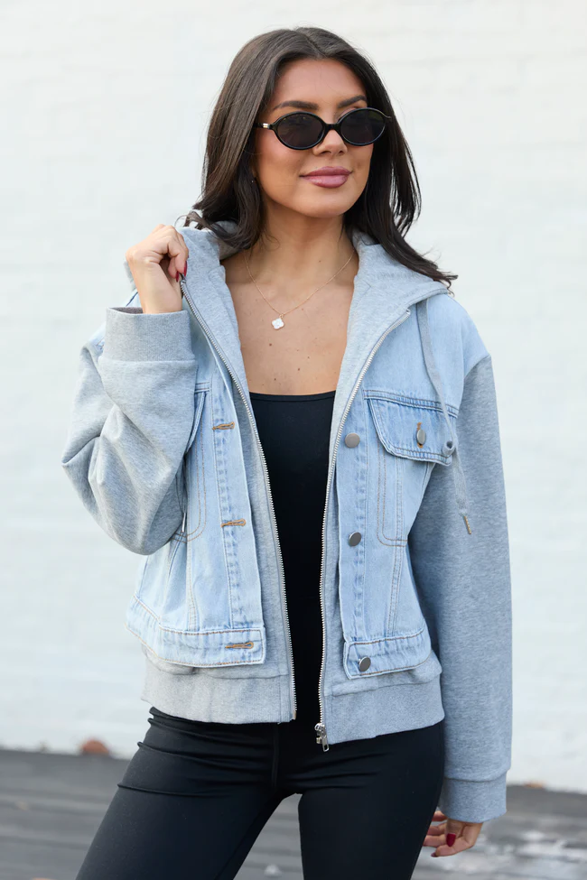 Jazzy Denim French Terry Hooded Jacket SALE