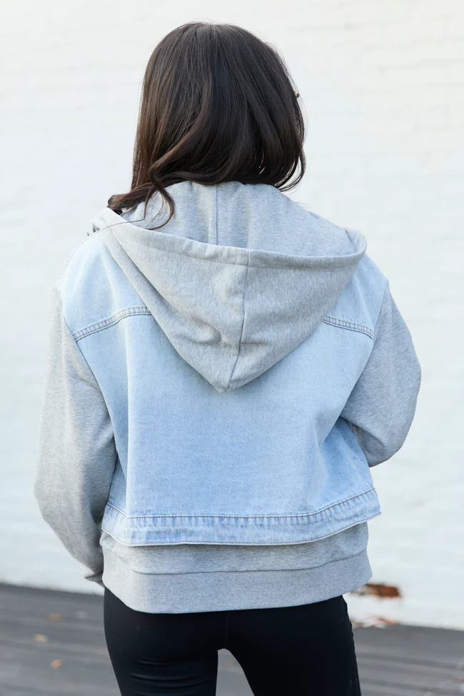 Jazzy Denim French Terry Hooded Jacket SALE - Image 4
