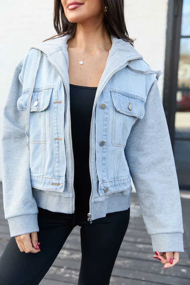 Jazzy Denim French Terry Hooded Jacket SALE - Image 5