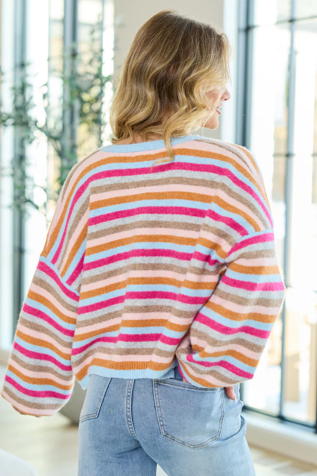 Jennie Multi Striped Cropped Cardigan - Image 5
