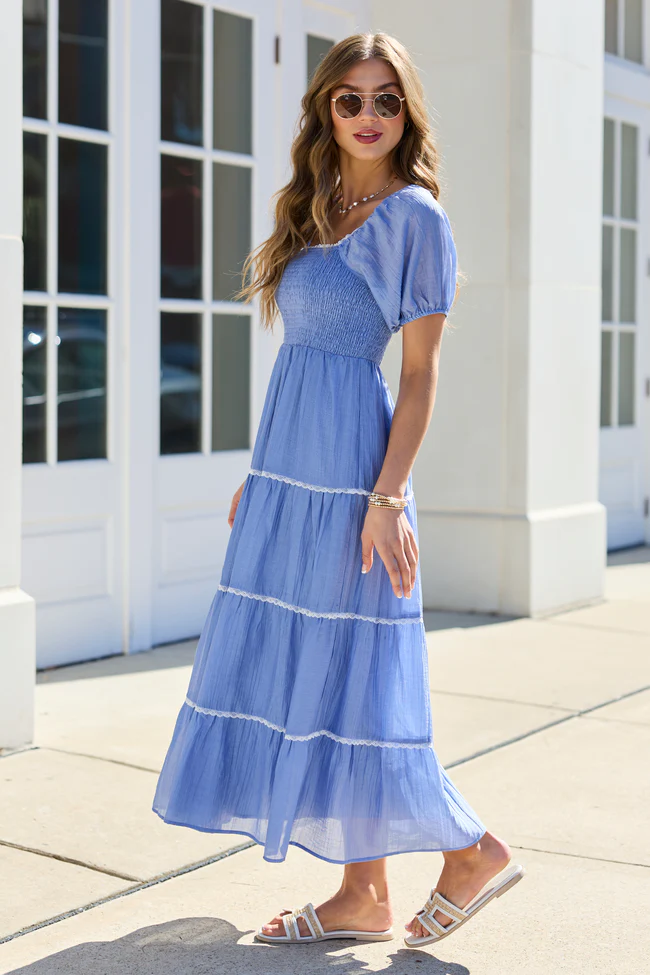 Jennifer Blue Tiered Maxi Dress - Image 3