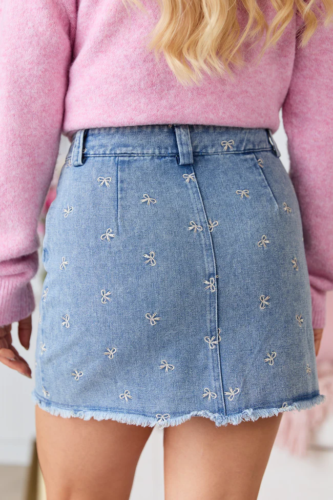 Jillian Indigo Bow Embroidered Skirt FINAL SALE - Image 4