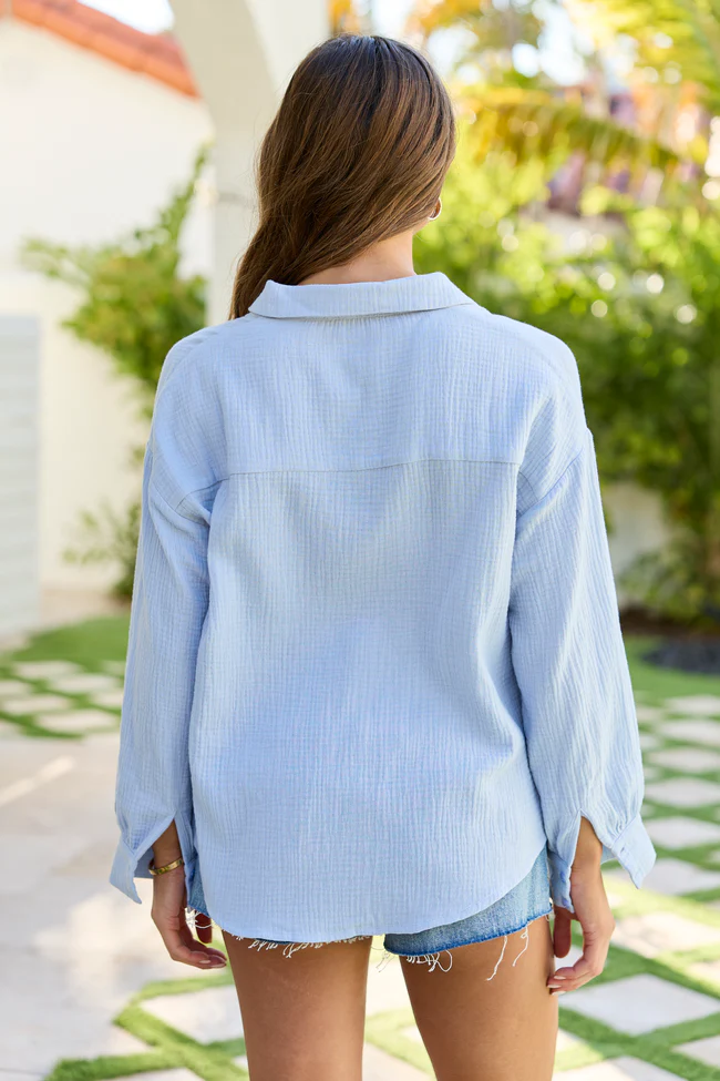 Joelle Baby Blue Gauze Long Sleeve Top - Image 6