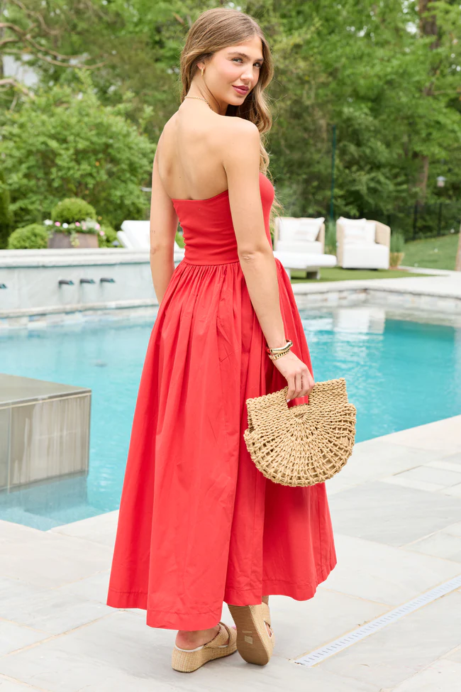 Kassie Red Strapless Maxi Dress - Image 4