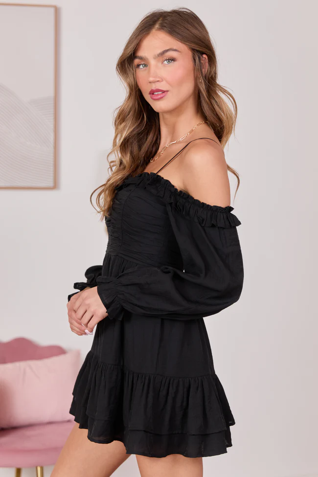Kenzi Black Off The Shoulder Mini Dress FINAL SALE - Image 3