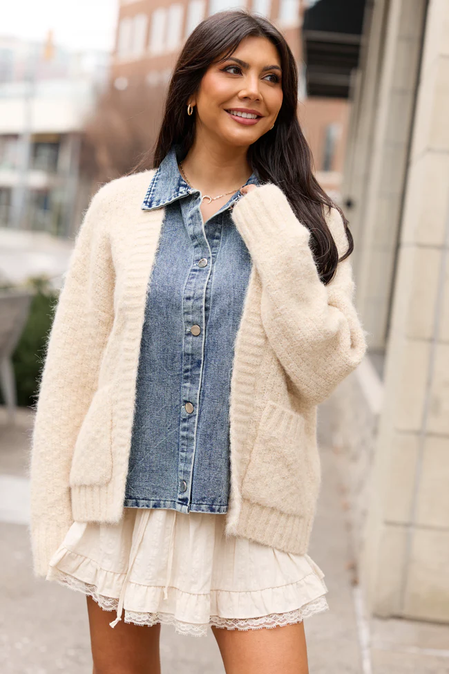 Kim Cable Knit And Denim Cardigan FINAL SALE
