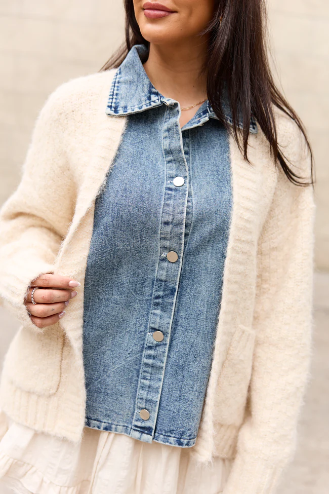 Kim Cable Knit And Denim Cardigan FINAL SALE - Image 5