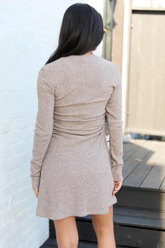 Kim Taupe Side Ruched Mini Dress FINAL SALE - Image 4