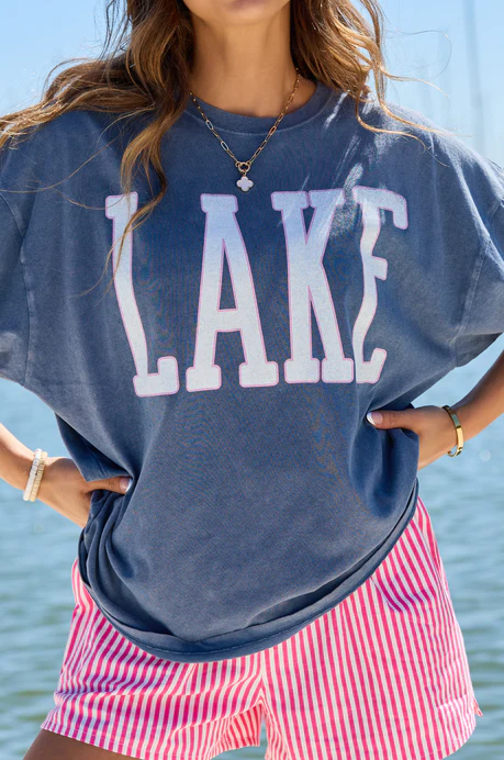 Lake Block Navy Oversized Graphic Tee - Image 3