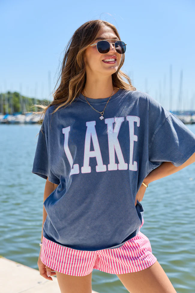 Lake Block Navy Oversized Graphic Tee - Image 4