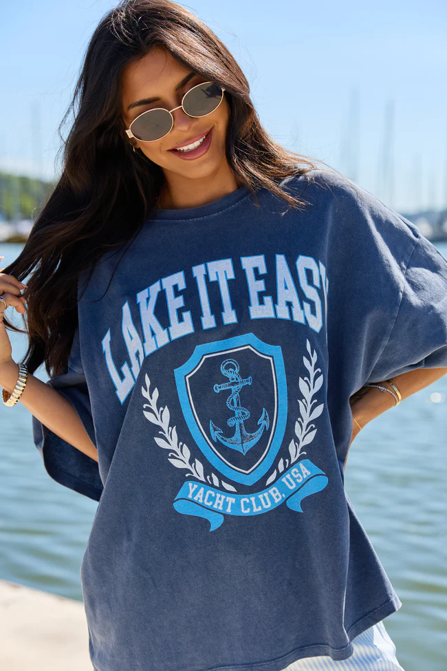 Lake It Easy Navy Oversized Graphic Tee - Image 2