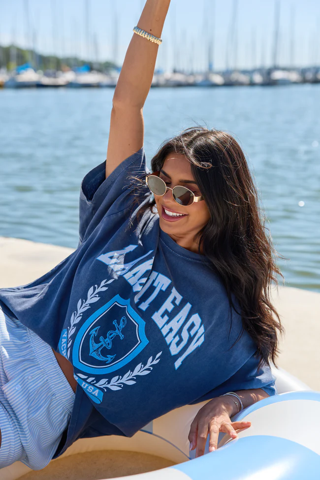 Lake It Easy Navy Oversized Graphic Tee - Image 3