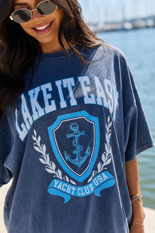 Lake It Easy Navy Oversized Graphic Tee - Image 4