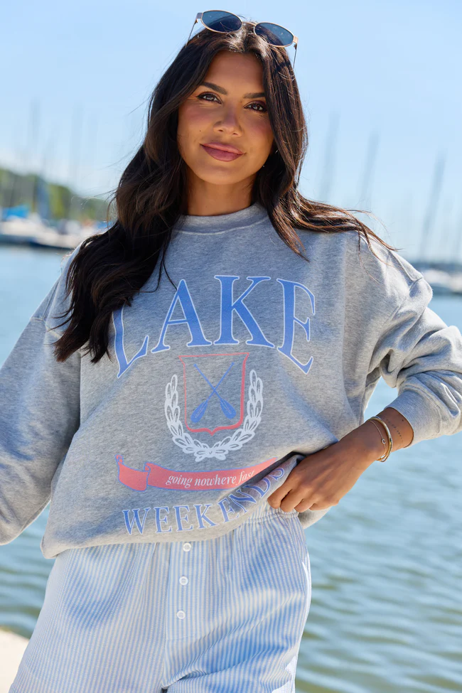 Lake Weekends Light Grey Graphic Sweatshirt - Image 3