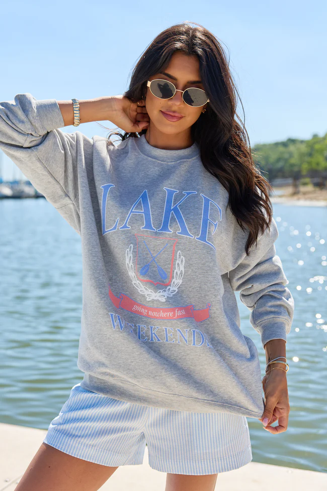 Lake Weekends Light Grey Graphic Sweatshirt - Image 4