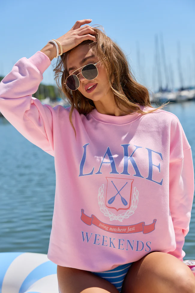 Lake Weekends Light Pink Graphic Sweatshirt