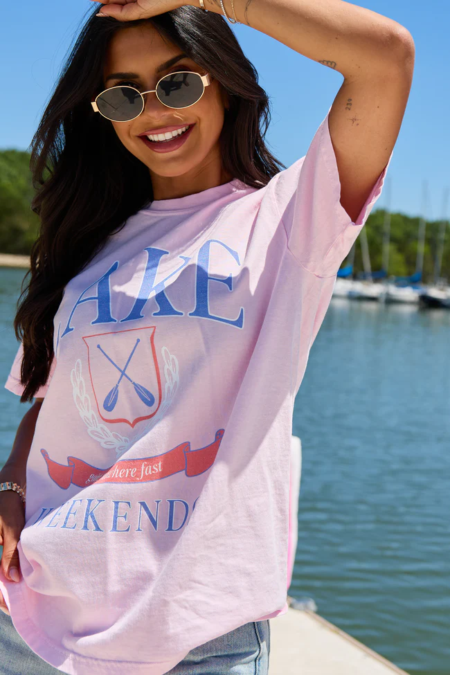 Lake Weekends Light Pink Graphic Tee - Image 2