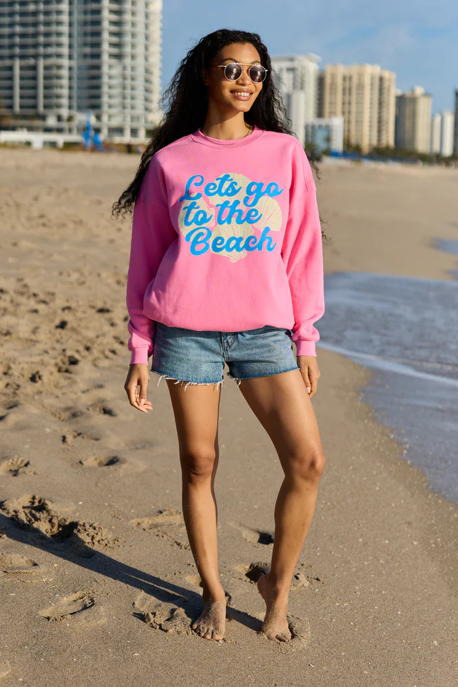 Let's Go To The Beach Pink Graphic Sweatshirt - Image 3