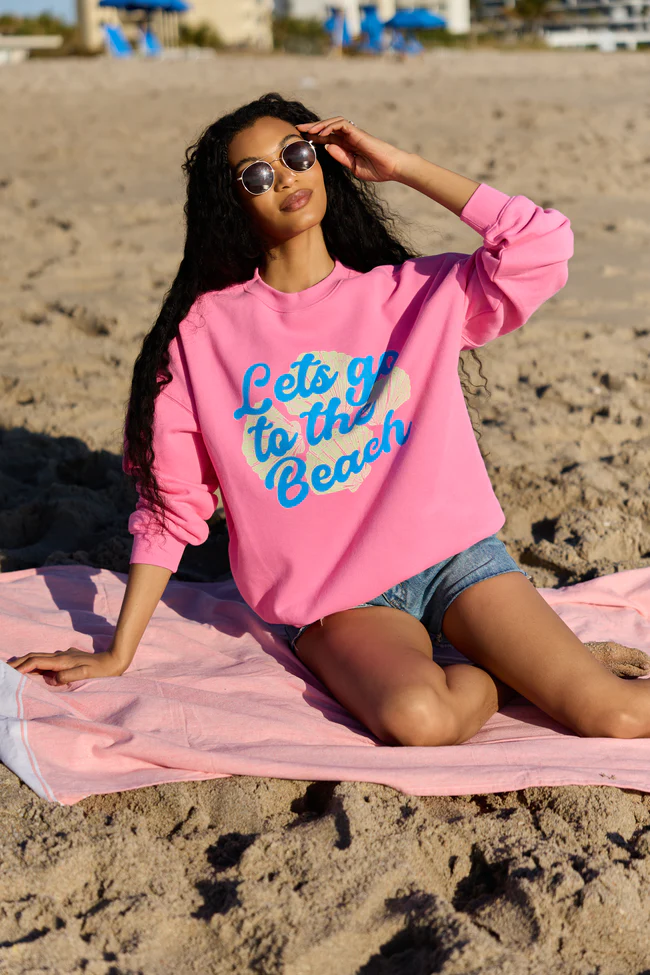 Let's Go To The Beach Pink Graphic Sweatshirt - Image 4