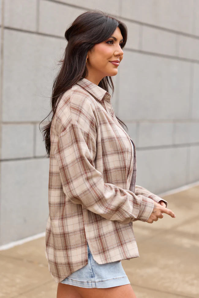 Libby Cream And Beige Plaid Flannel Top FINAL SALE - Image 4
