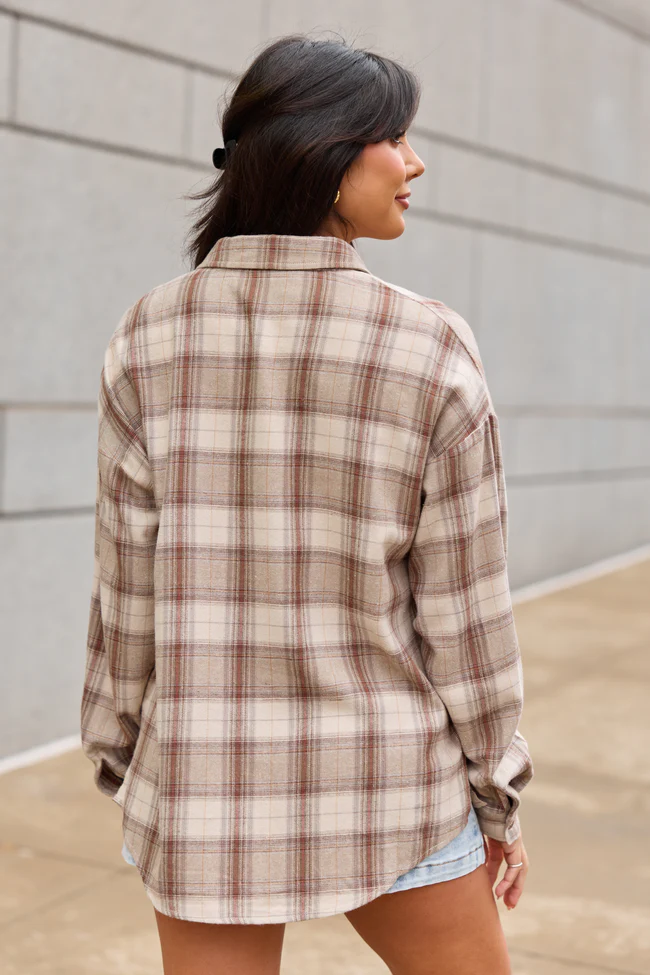 Libby Cream And Beige Plaid Flannel Top FINAL SALE - Image 5