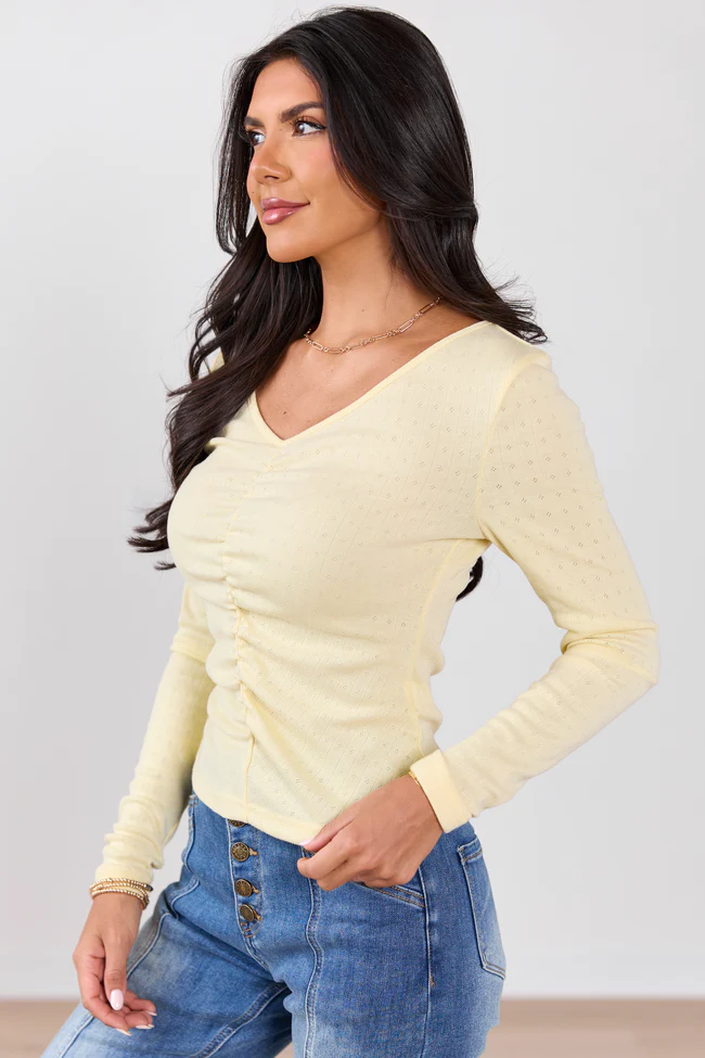 Lillian Yellow Ruched Front Long Sleeve Top SALE - Image 3