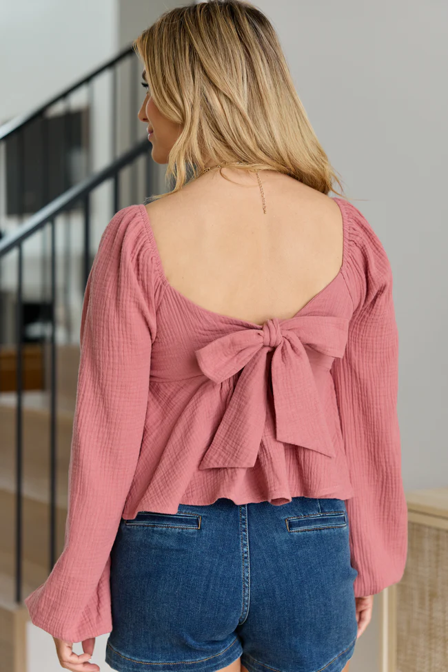 Liora Mauve Tie Back Peplum Top - Image 5