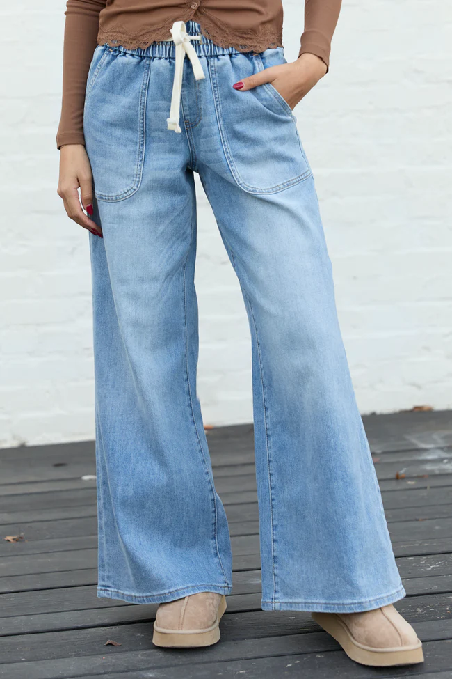 Lottie Wide Leg Cropped Tie Jeans FINAL SALE