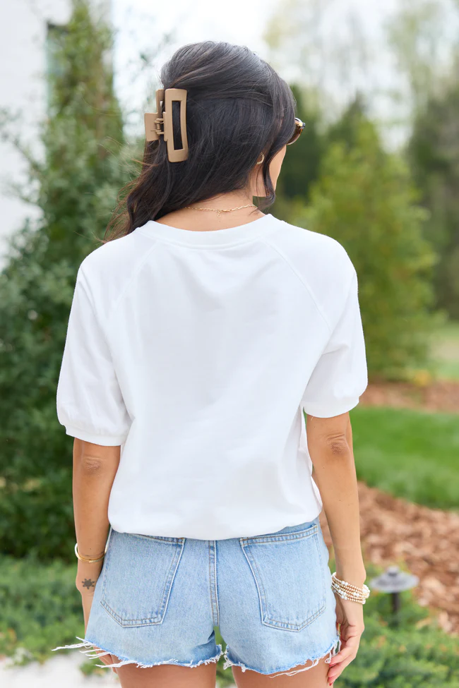 Macey White Cropped Bubble Hem Tee - Image 5