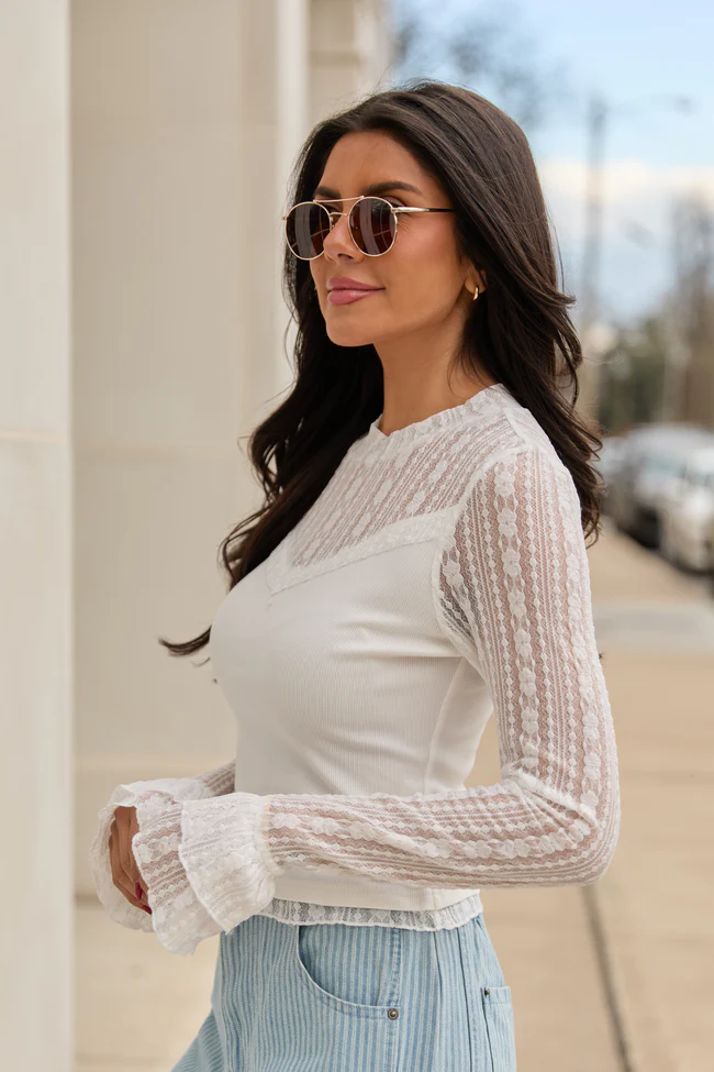 Madison Ivory Lace Mockneck Top - Image 3