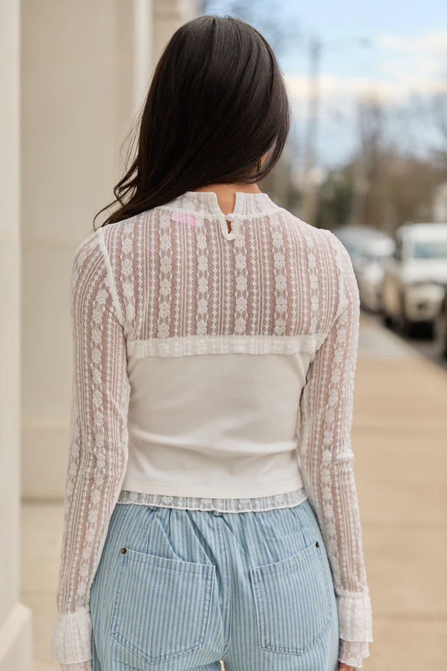 Madison Ivory Lace Mockneck Top - Image 4