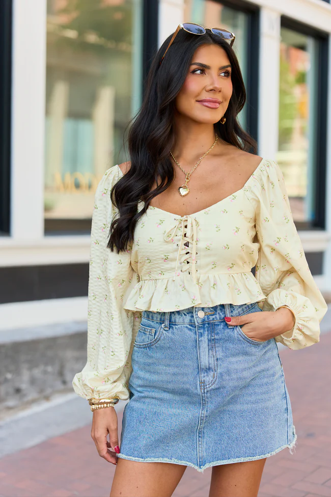 Maisie Yellow Floral Corset Woven Top - Image 3