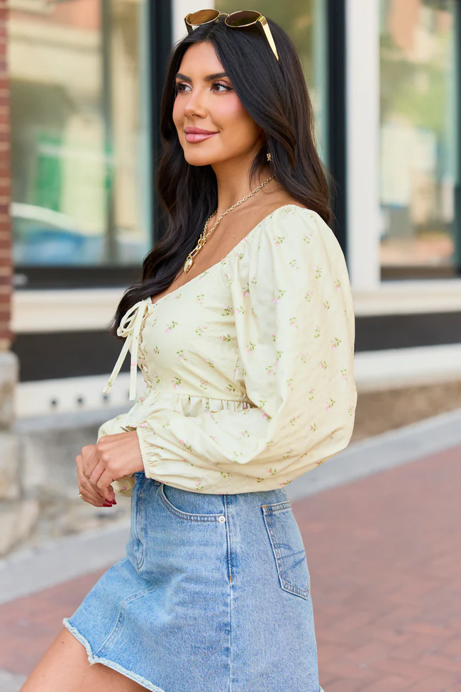 Maisie Yellow Floral Corset Woven Top - Image 4