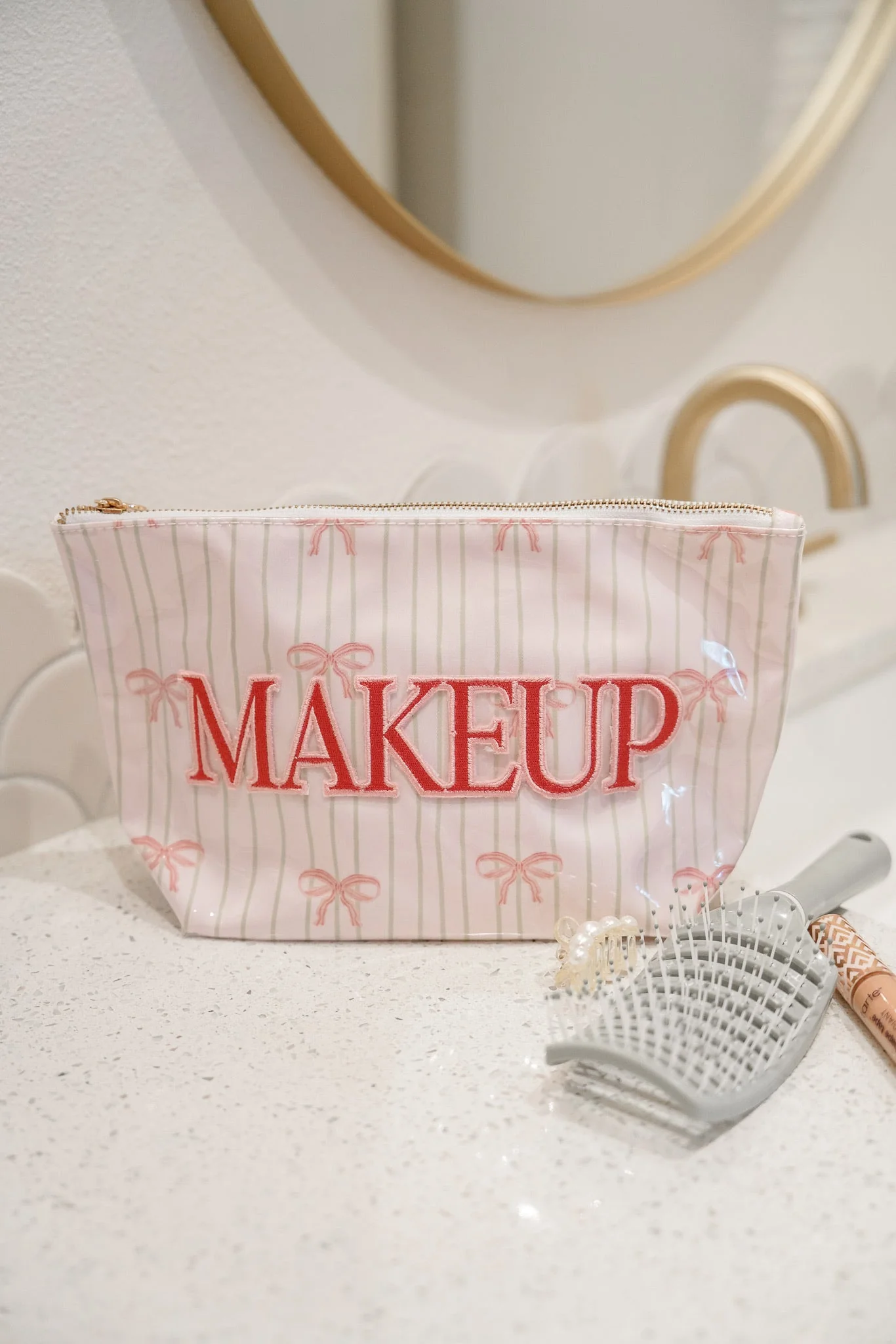 KenzKustomz Pink Ribbons Clear Coat Bag - Makeup *PREORDER