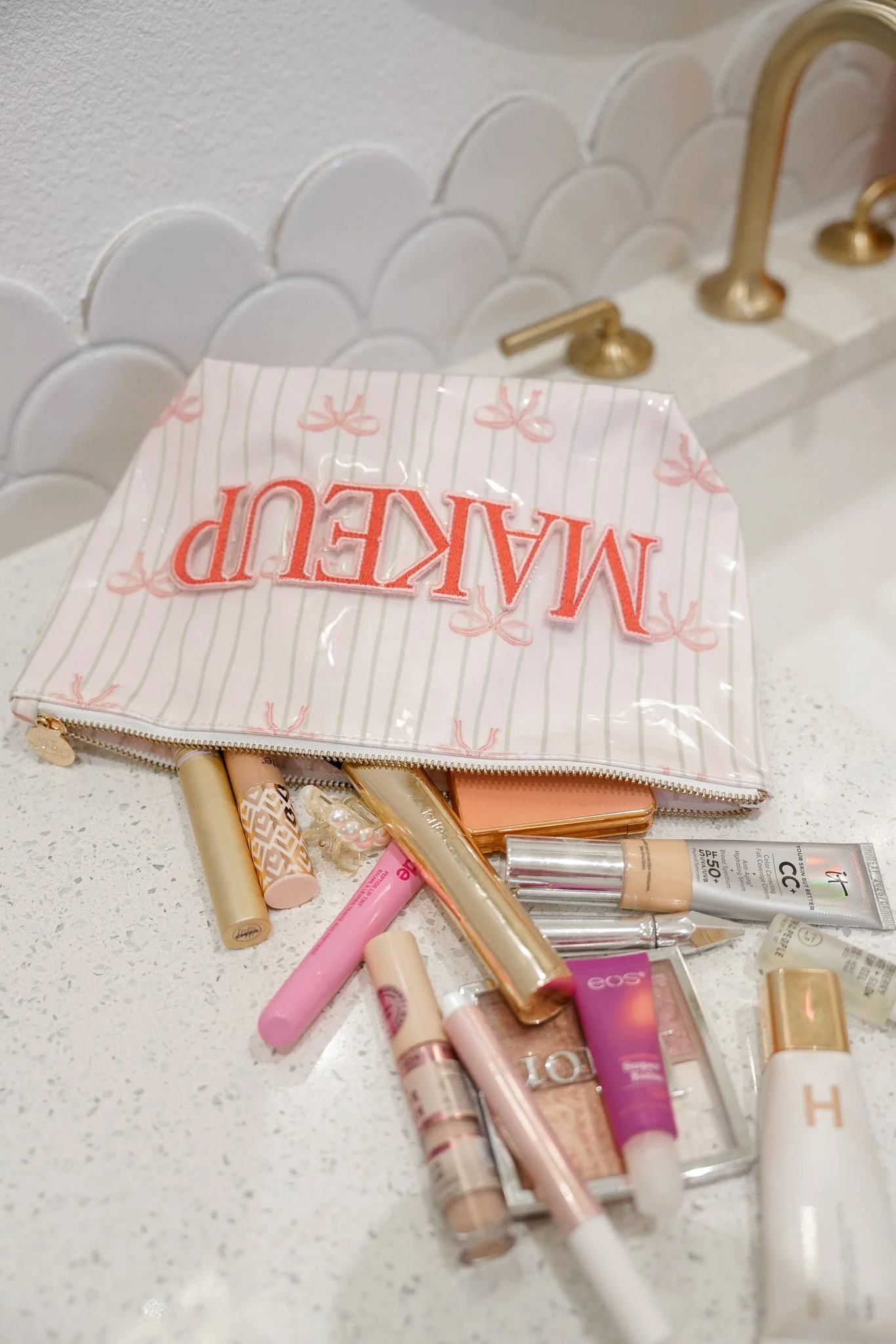 KenzKustomz Pink Ribbons Clear Coat Bag - Makeup *PREORDER - Image 2