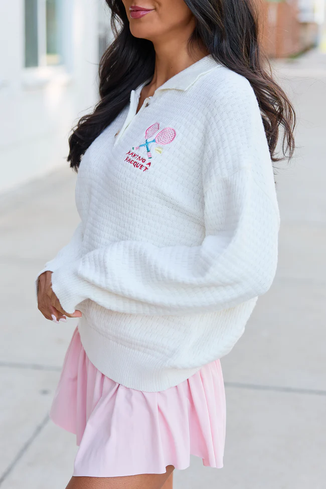 Making A Racquet Ivory Embroidered Pullover - Image 4